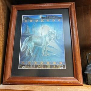 Vintage Sue Dawe Wolf Moon Winter Framed Art Print Native